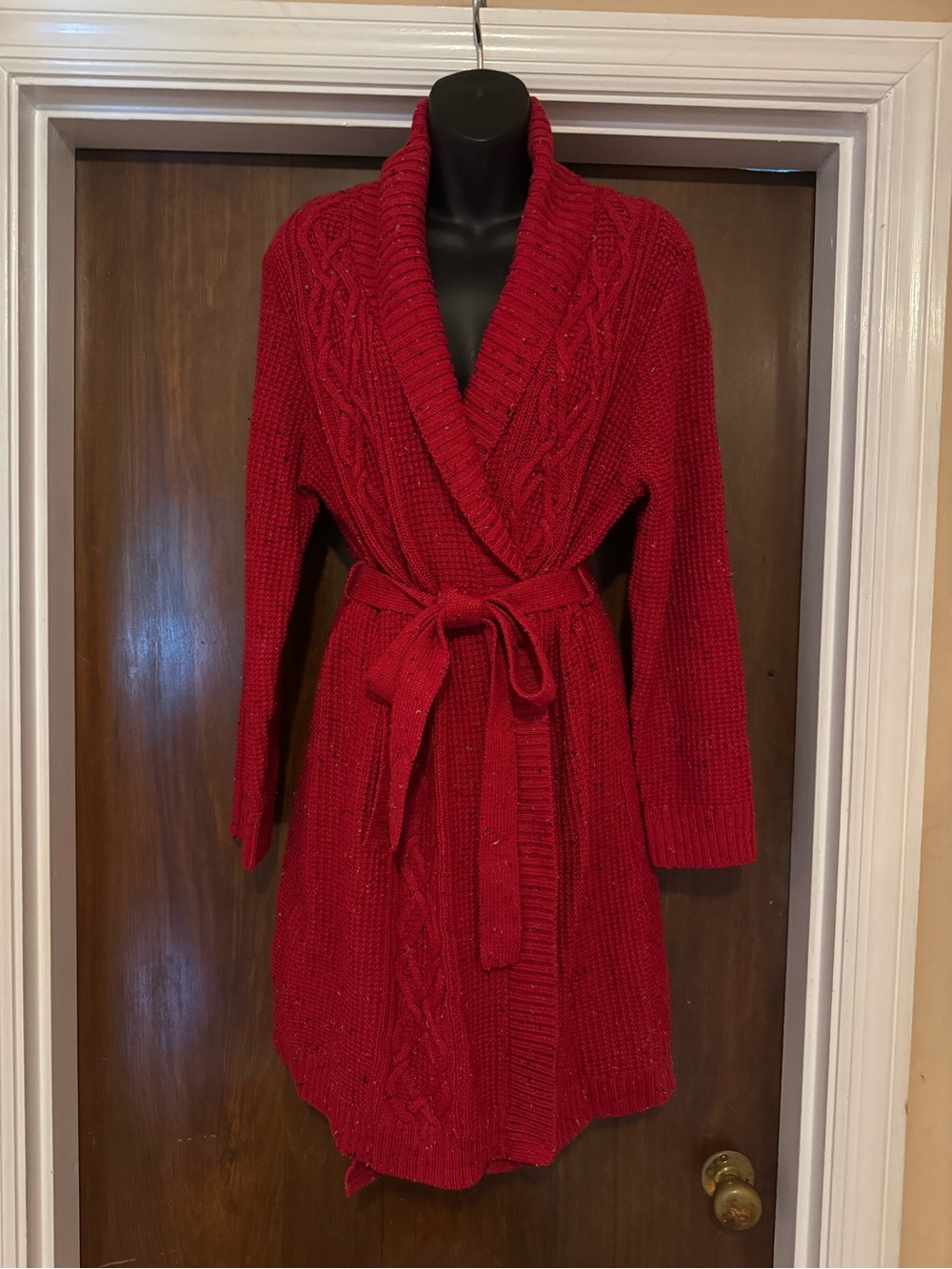 Talbots Red Wrap Sweater with Striped Lining - Size L